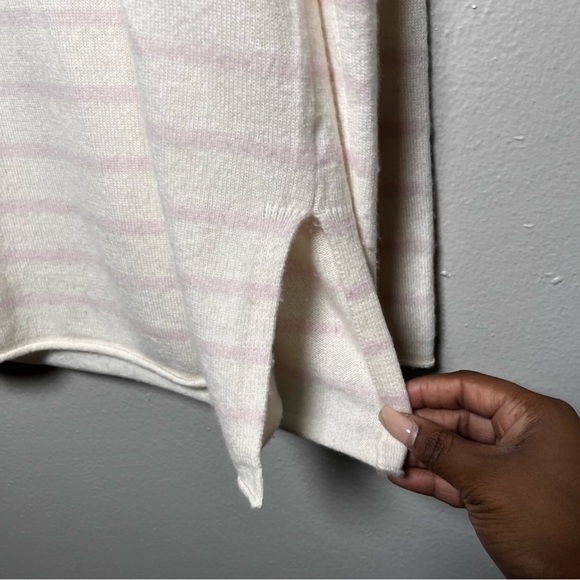 Project Women 100% Cashmere Knit Sweatshirt XL White Pink Stripe Fisherman V-Nec - Picture 3 of 9